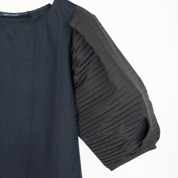 Sofie D'Hoore Navy Cotton Pleated-Sleeve Midi Shift Dress - Picture 4 of 8